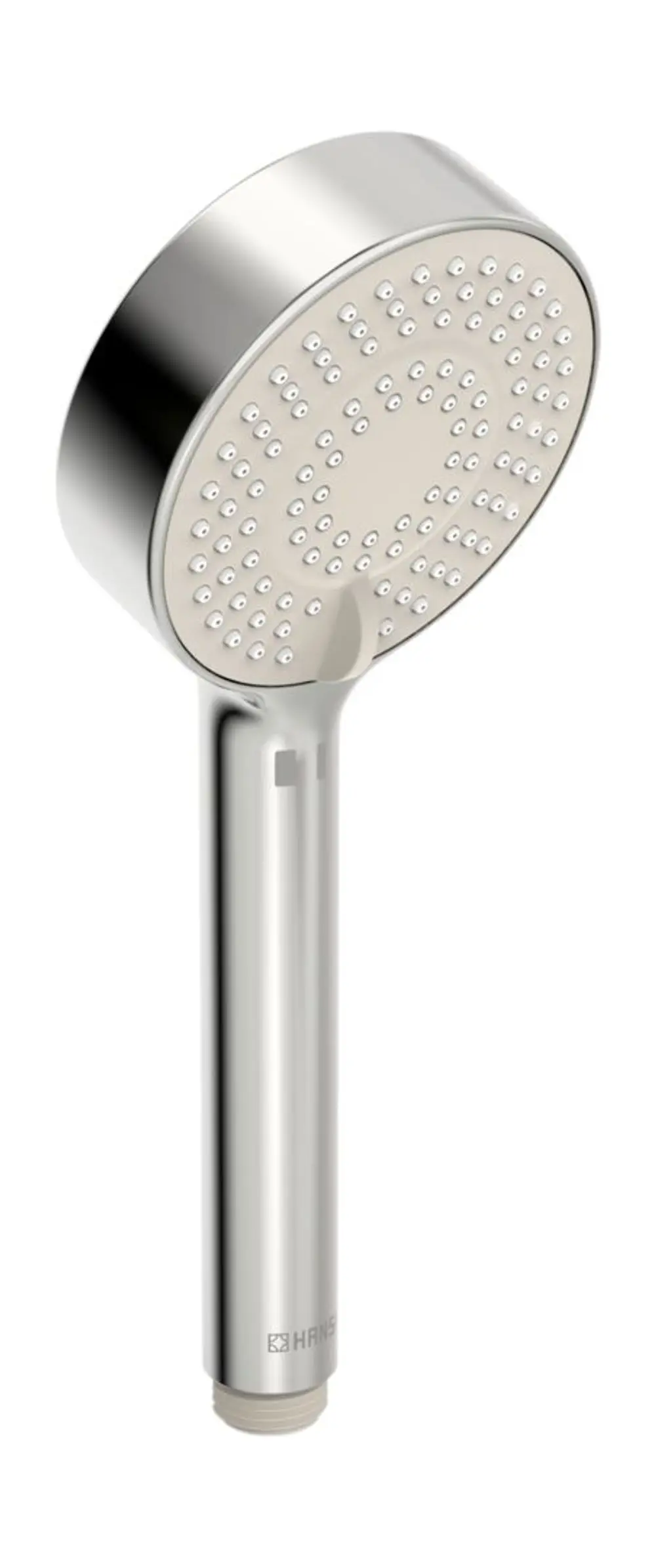 Handbrause in Chrom mit runder Kopfplatte und mehreren Düsen von HANSA, ausgelegt für verschiedene Strahlarten. Dezentes Design, geeignet für moderne Badezimmer.